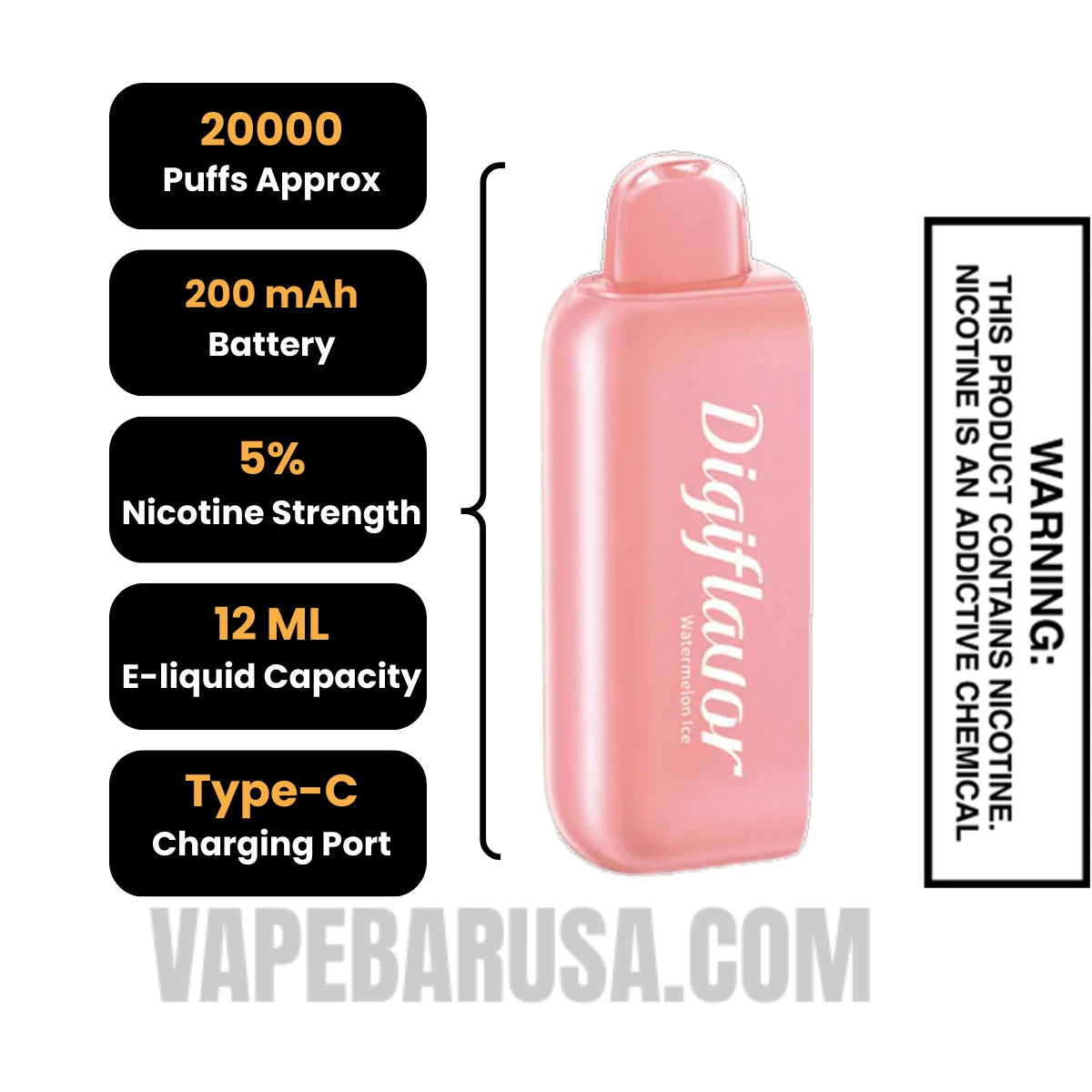 Watermelon Ice Digiflavor BRK 20K Disposable POD Specifications