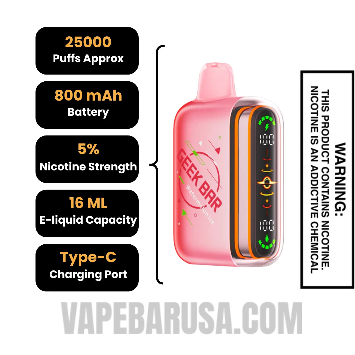 Watermelon Ice Geek Bar Pulse 2 Disposable Vape Specifications