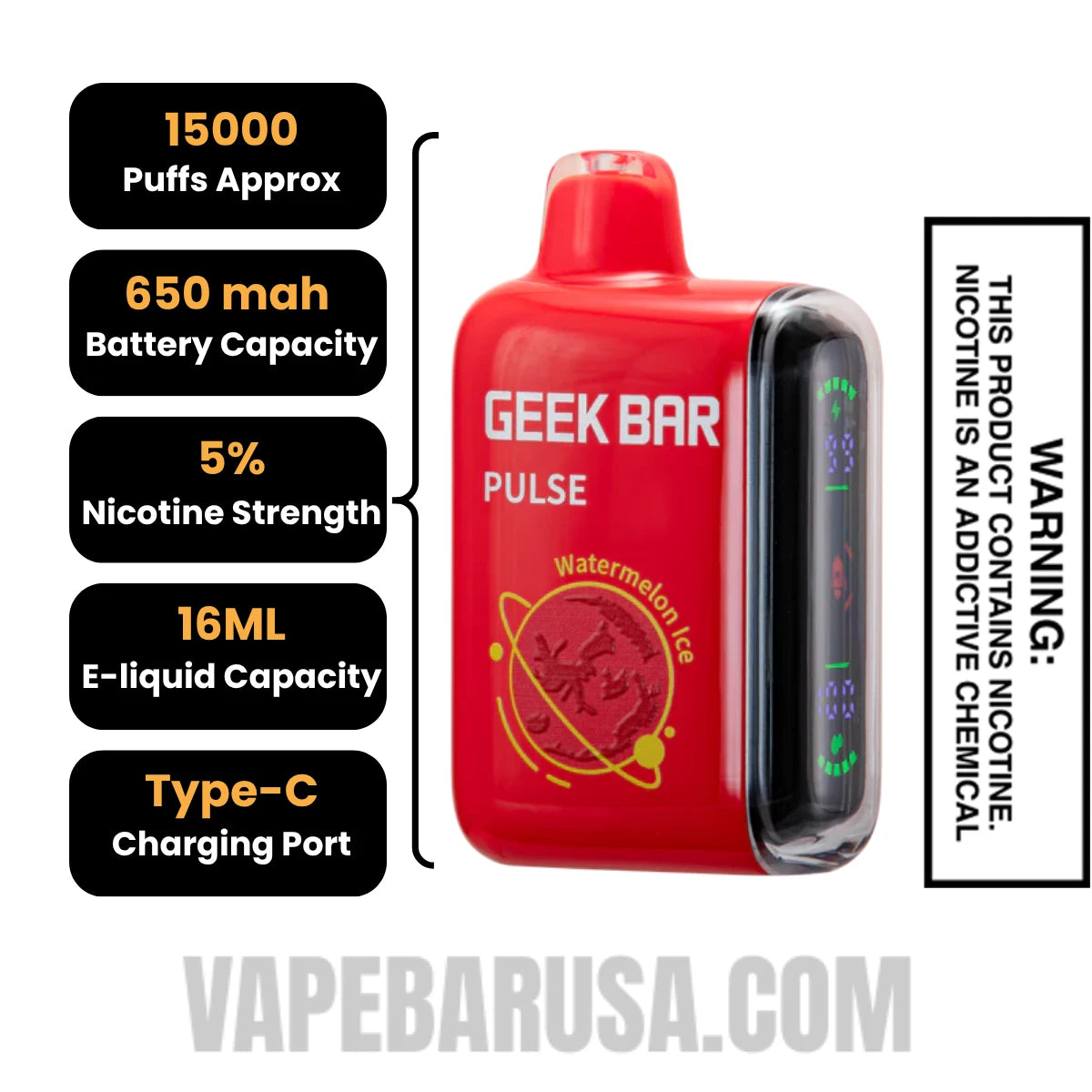 Watermelon Ice Geek Bar Pulse Disposable Vape Specification