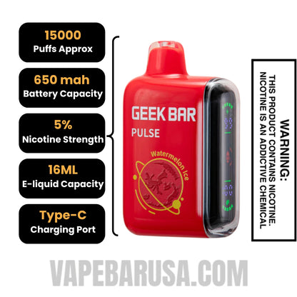 Watermelon Ice Geek Bar Pulse Disposable Vape Specification