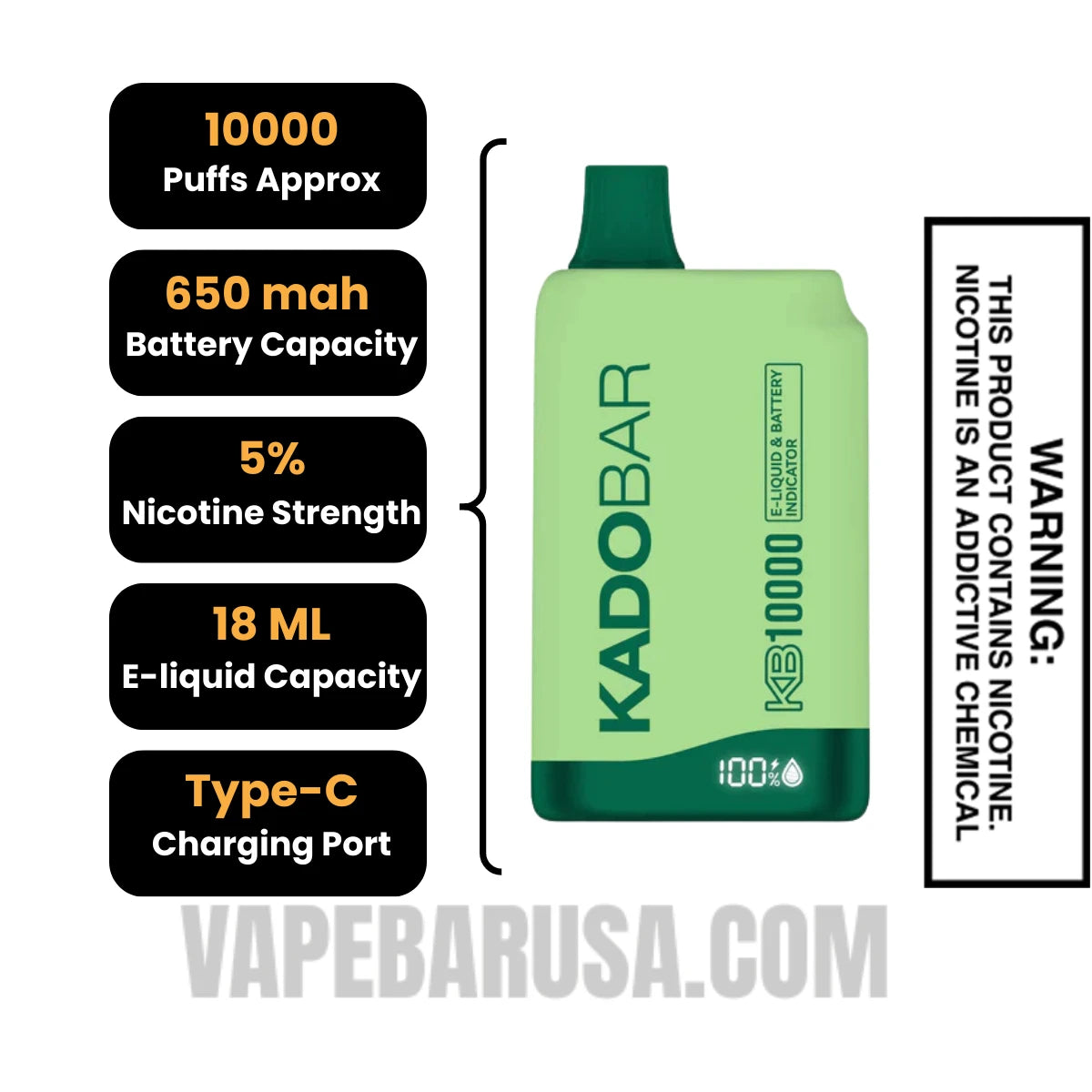 Watermelon Ice Kado Bar KB10000 Disposable Vape Specifications