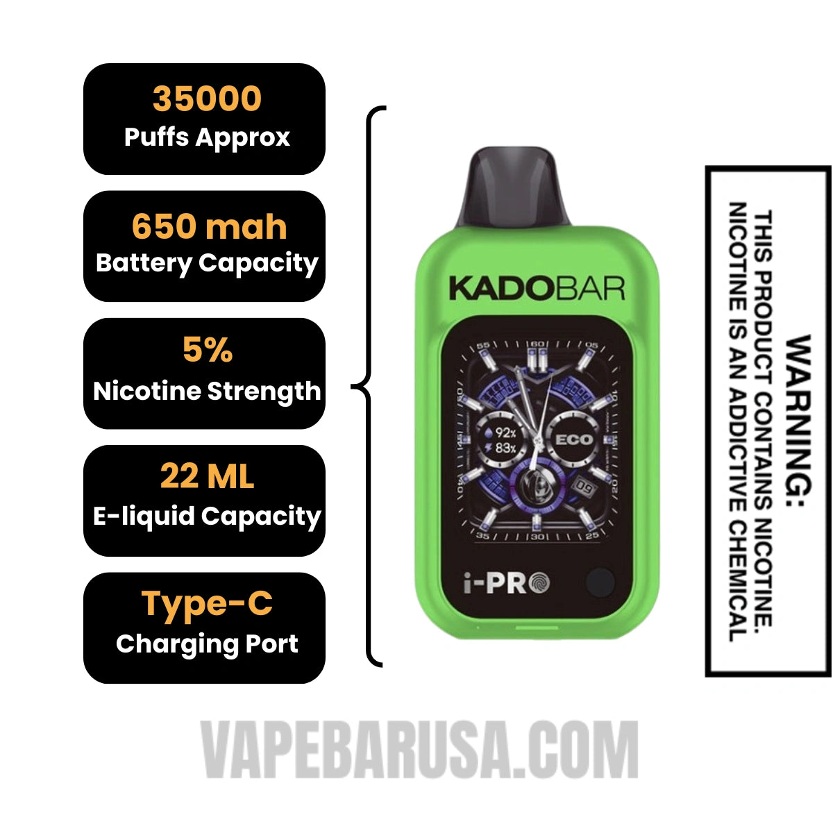 Watermelon Ice Kado Bar i-Pro 35K Disposable Vape Specifications