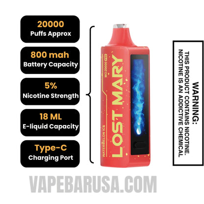 Watermelon Ice Lost Mary MO20000 Pro Vape Specifications