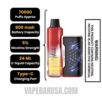 Watermelon Ice Lost Mary Nera Fullview 70K Disposable Kit Specifications