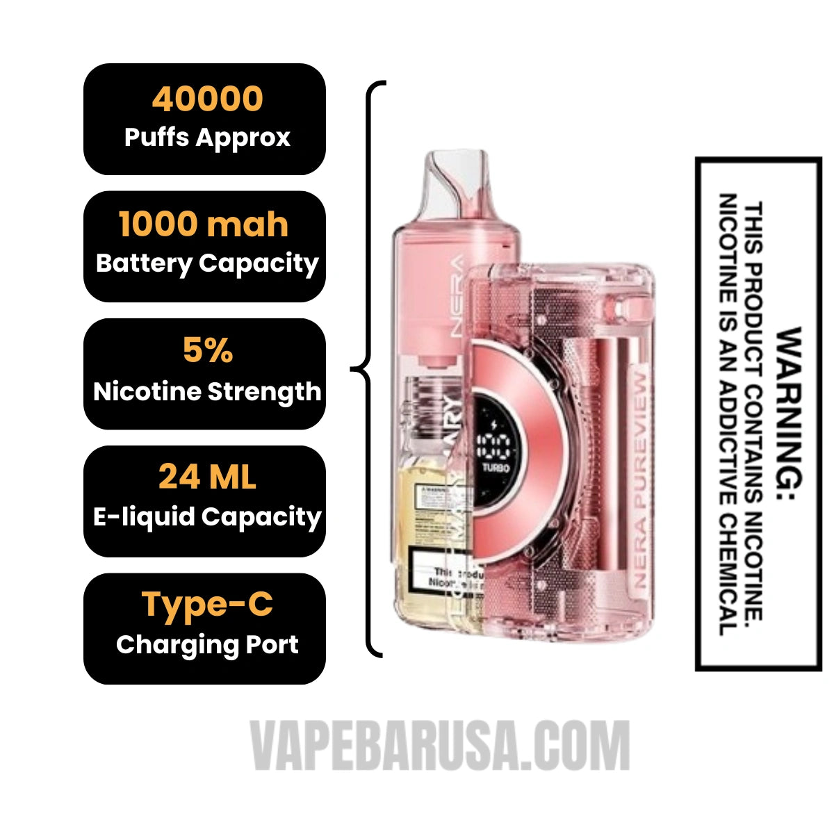 Watermelon Ice Lost Mary Nera Pureview 40K Vape Kit Specifications