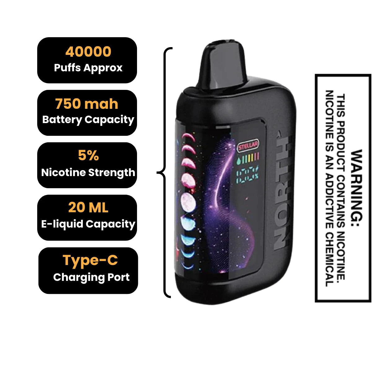 Watermelon Ice North Stellar Dark Moon 40K Disposable Vape specifications
