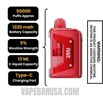 Watermelon Ice RAZ VUE 50K Disposable Kit Specifications