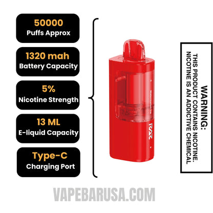 Watermelon Ice RAZ VUE 50K Disposable Pod Specifications