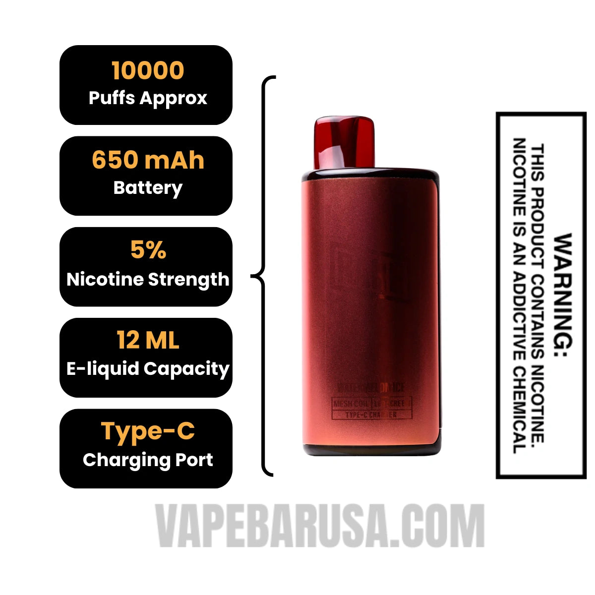 Watermelon Ice Rare Palm 10000 Disposable Vape Specifications