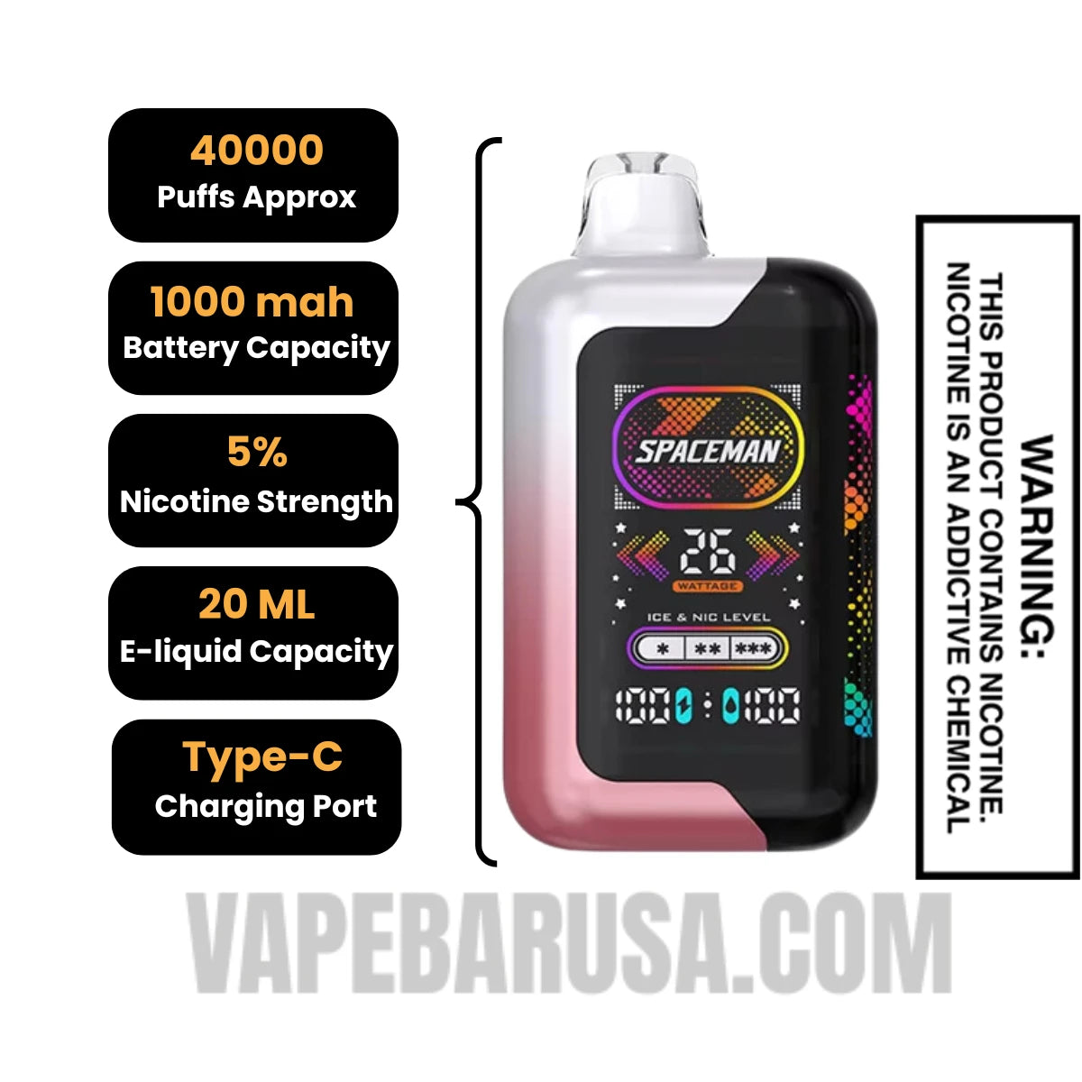 Watermelon Ice Spaceman SP40000 Disposable Vape Specifcations