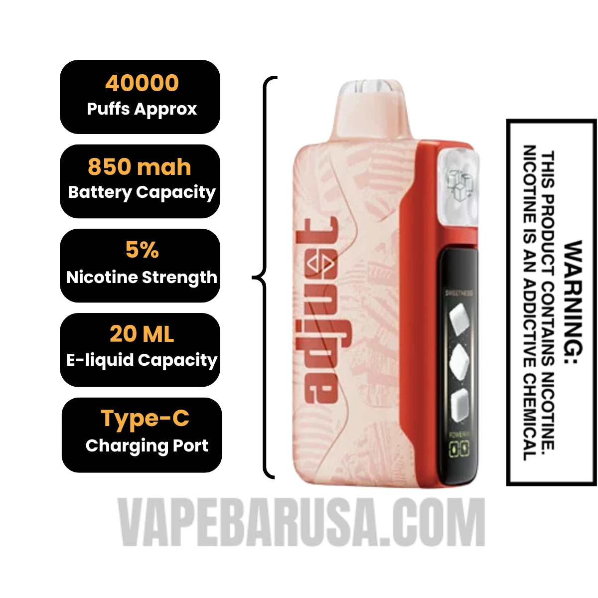 Watermelon Roll Ups Adjust MySweet 40K Disposable Vape Specifications