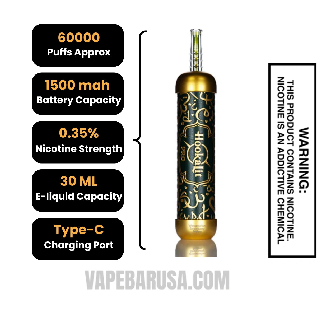 Watermelon Strawberry Melon OLIT Hookalit Pro 60K Disposable Vape Specifications
