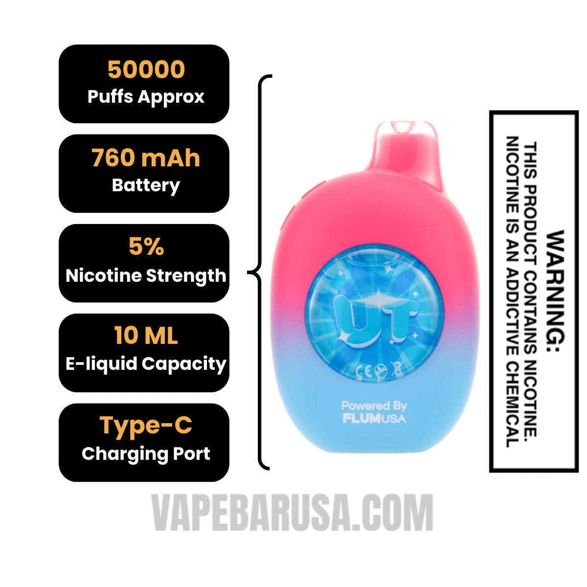 Watermelon/B-Pop Flum UT Bar 50K Disposable Vape Specifications