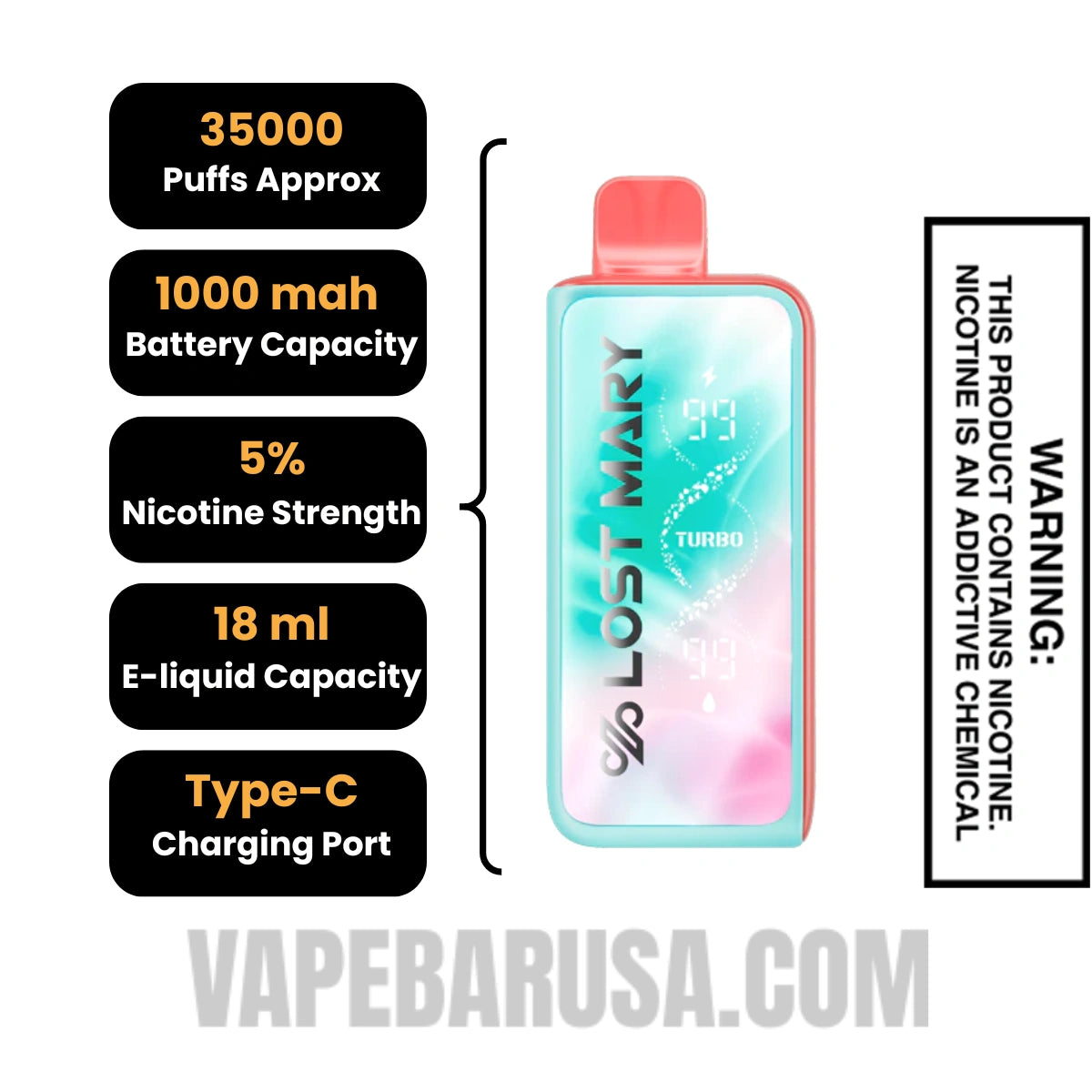 Watermelon Cotton Carnival Lost Mary MT35000 Disposable Vape Specifications