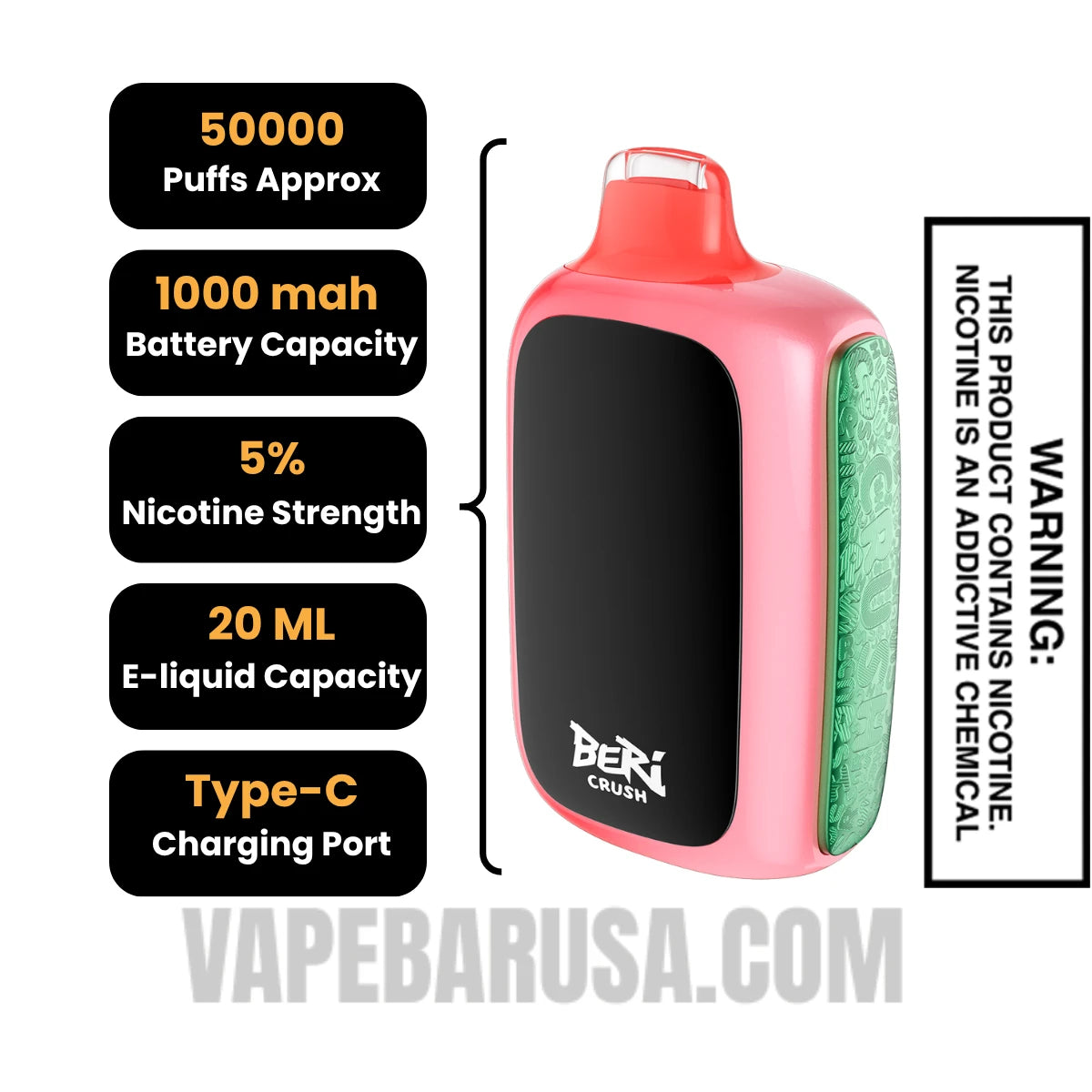 Watermelon Ice Beri Crush 50K Disposable Vape Specifications
