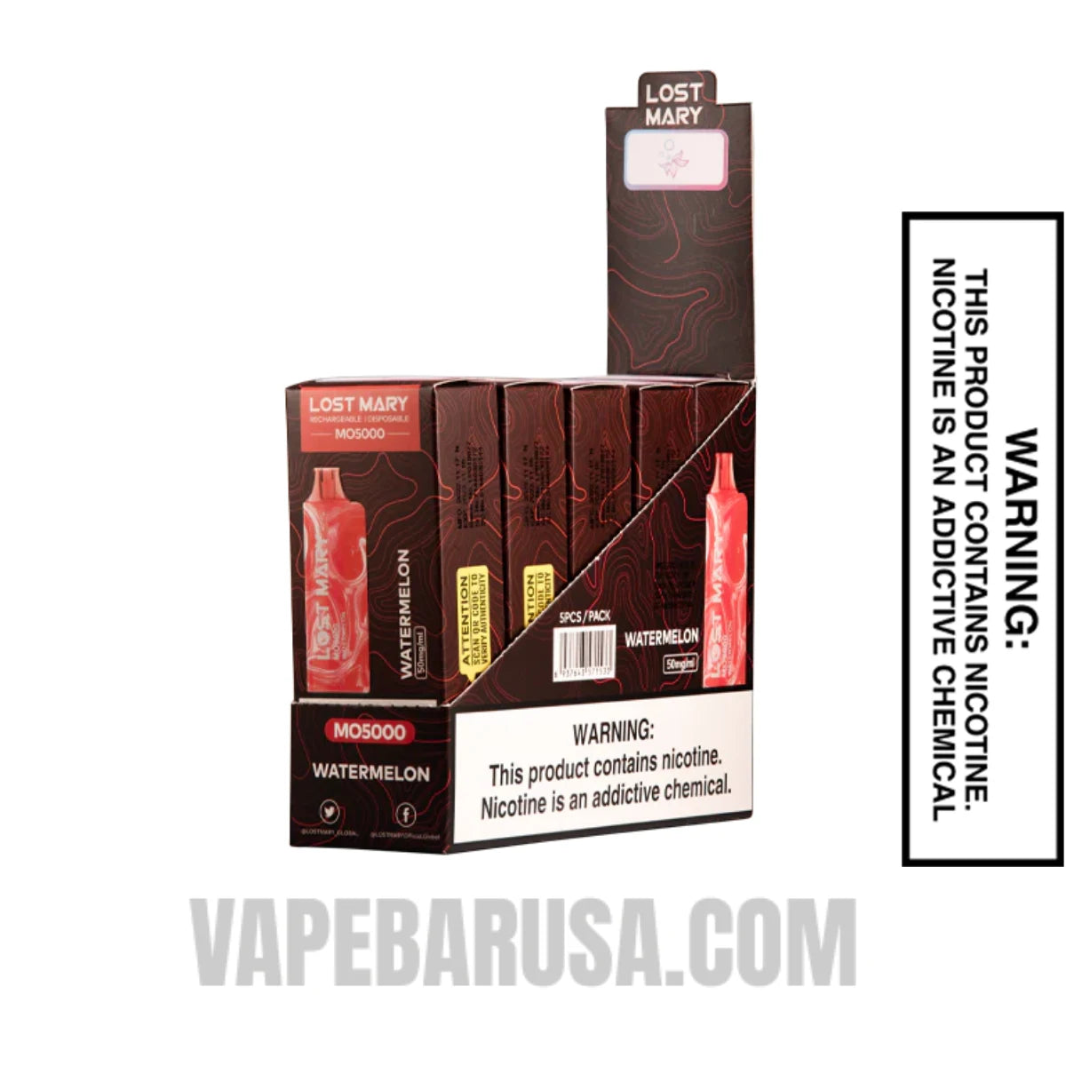 Watermelon Ice Lost Mary MO5000 Disposable Vape With bundle Box