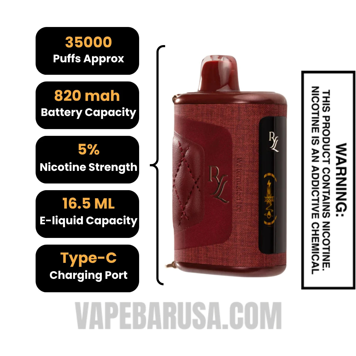Watermelon Ice RAZ RYL Disposable Vape Specifications