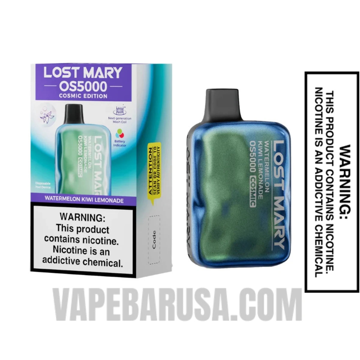 Watermelon Kiwi Lemonade Lost Mary OS5000 Cosmic Edition Vape With Package Box