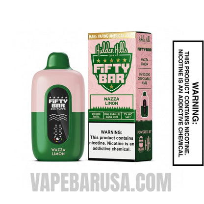 Wazza Limon Hidden Hills X Fifty Bar 20k Disposable Vape With Package Box