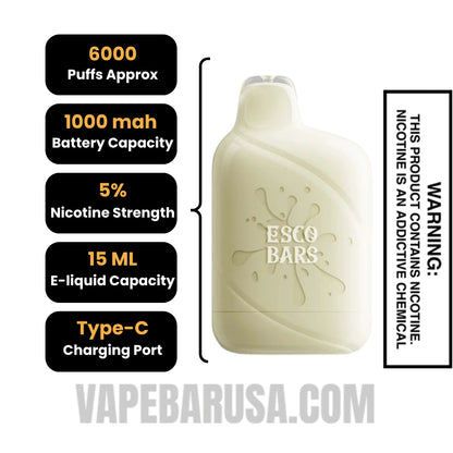 Whipped Esco Bars 6000 Puffs Disposable Vape Specifications