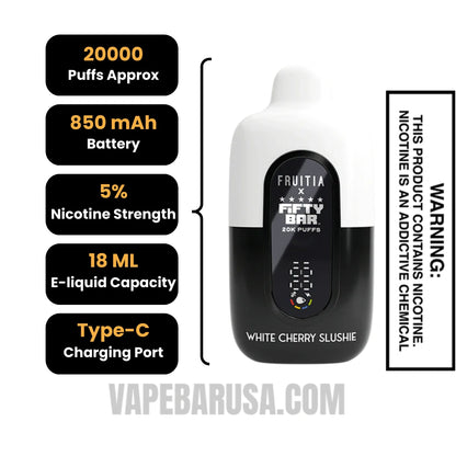 White Cherry Slushie Fruitia X Fifty Bar 20K Disposable Vape Specifications