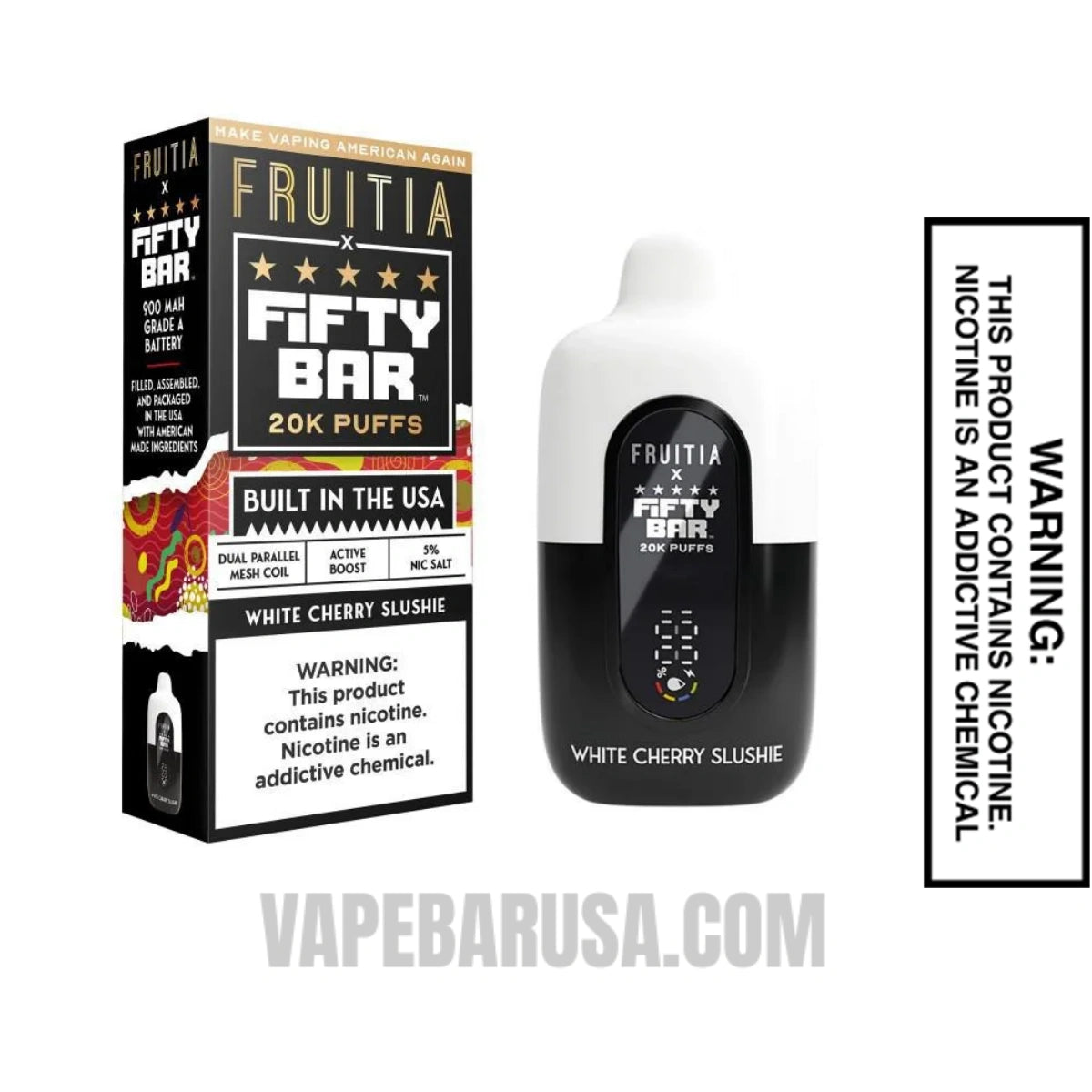 White Cherry Slushie Fruitia X Fifty Bar 20K Disposable Vape With Package Box