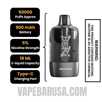 White Gami Beri Cliq 50K Disposable Vape Pod Specifications