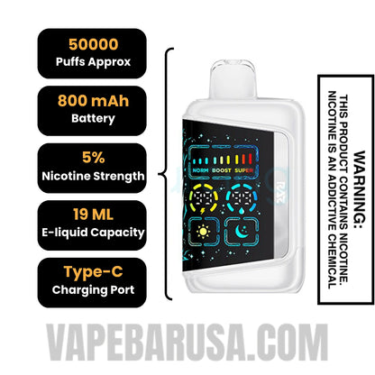 White Grape Gush RAZ RX50K Disposable Vape Specifications