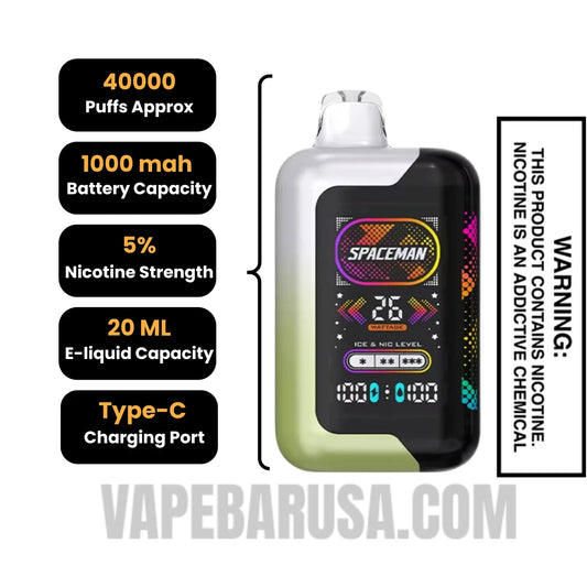 White Grape Ice Spaceman SP40000 Disposable Vape specifications