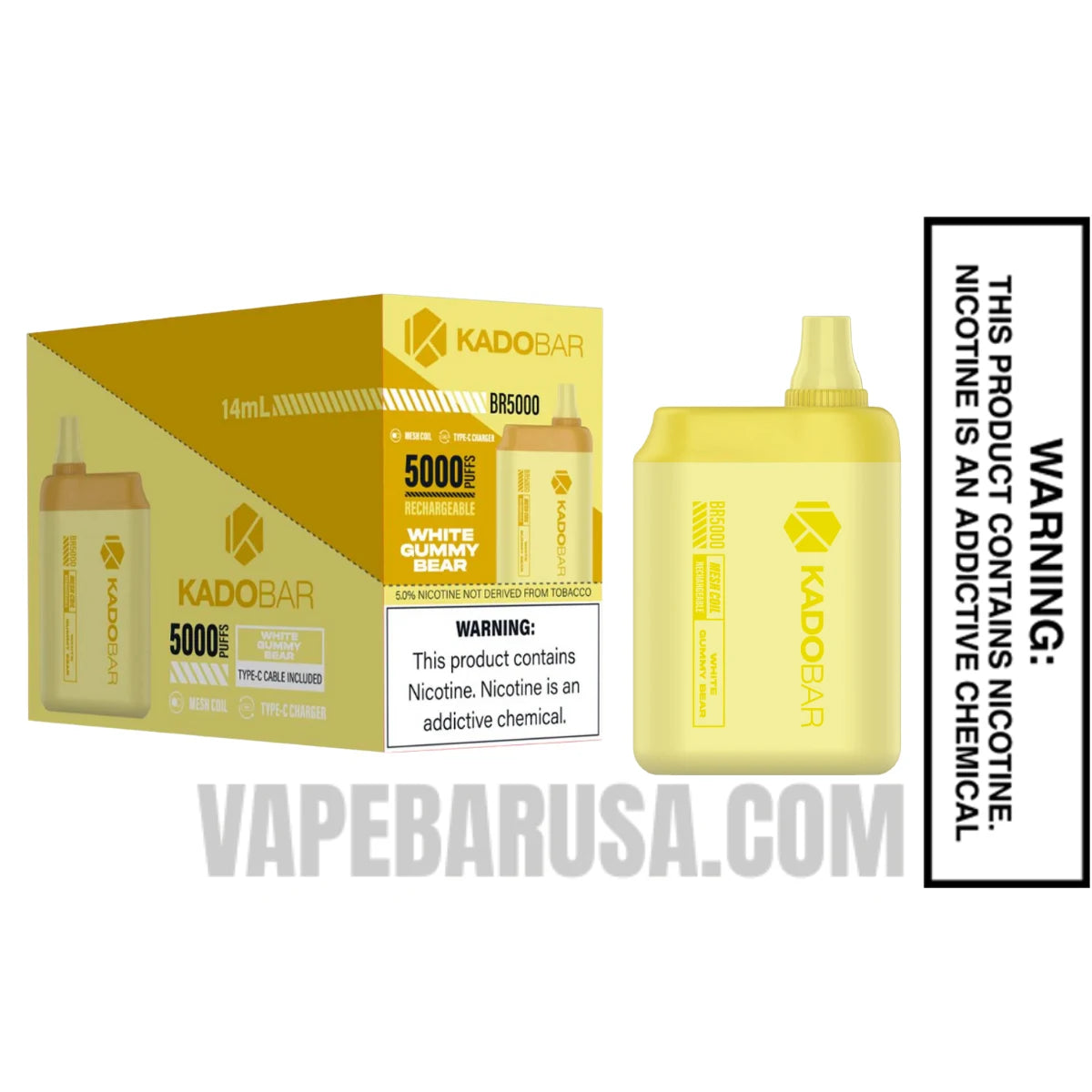 White Gummy Bear Kado Bar BR5000 Disposable Vape With Bundle Pack