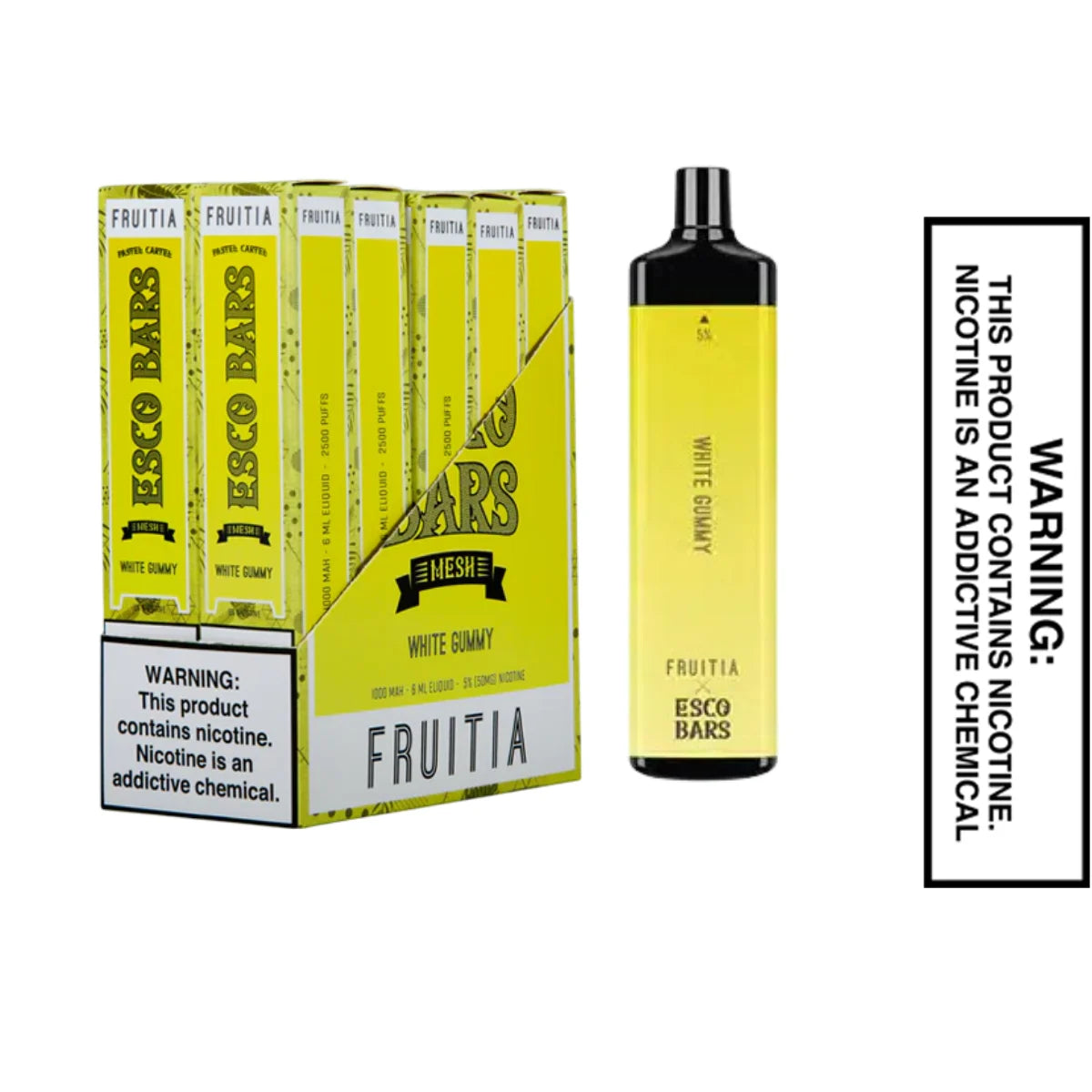 White Gummy Esco Bars 2500 Puffs Disposable Vape With Bundle Pack