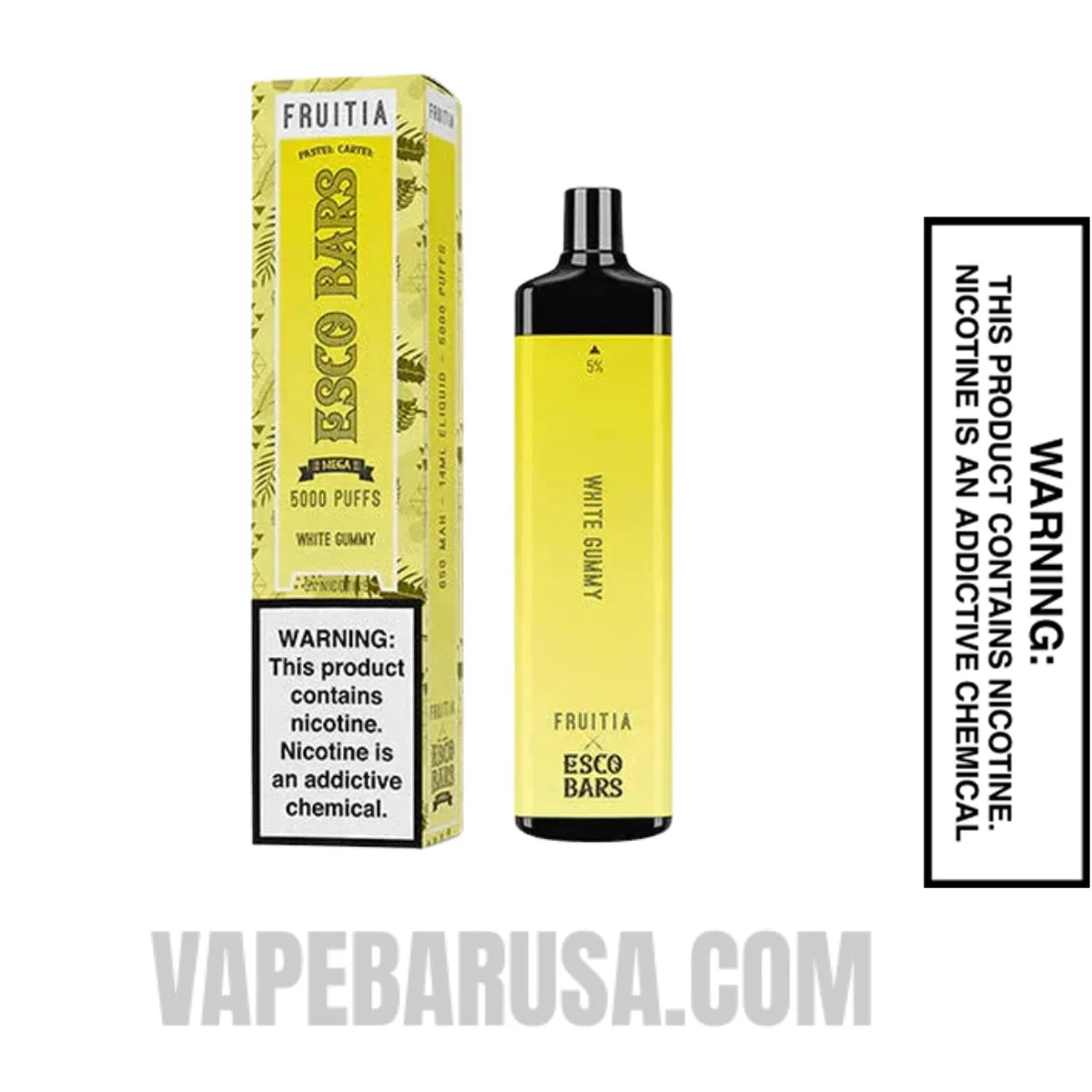 White Gummy Esco Bars 5000 Puffs Disposable Vape With Package Box