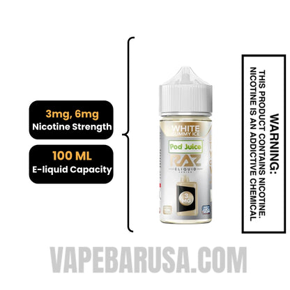 White Gummy Ice Pod Juice X RAZ Vape Juice 100 ML Specifications