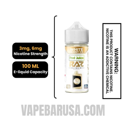 White Gummy Ice RAZ Vape Juice 100 ML Specifications