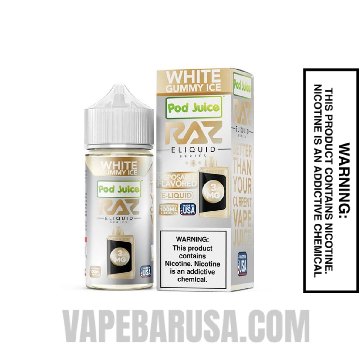 White Gummy Ice RAZ Vape Juice 100 ML With Package Box