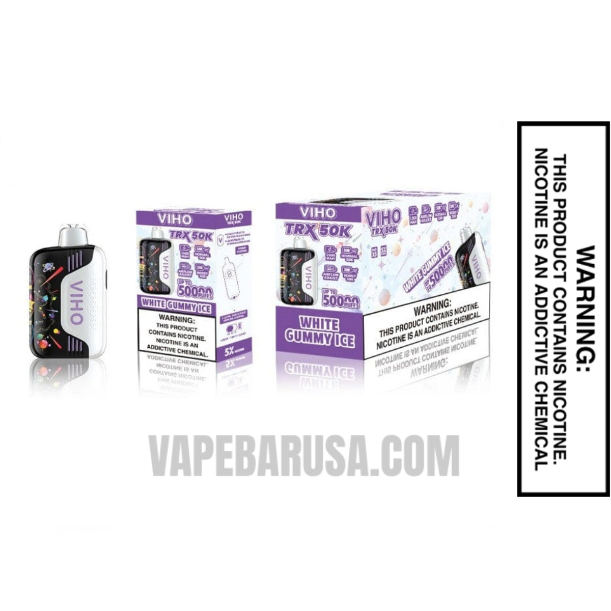 White Gummy Ice VIHO TRX 50K Disposable Vape With Bundle Pack
