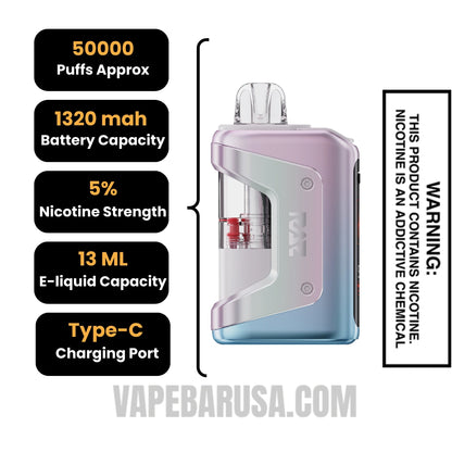 White Gummy RAZ VUE 50K Disposable Kit Specifications