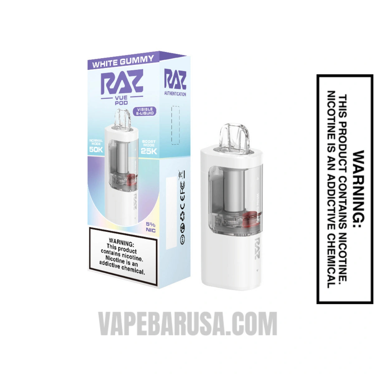White Gummy RAZ VUE 50K Disposable Pod With Package Box