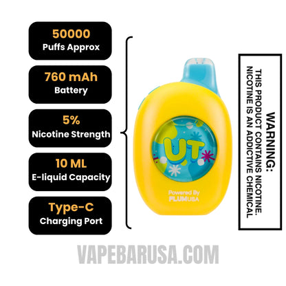 White Gummy/Cherry Flum UT Bar 50K Disposable Vape Specifications 