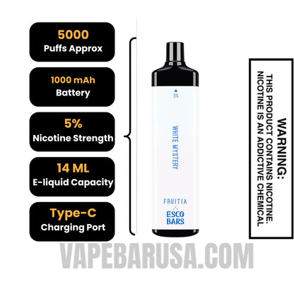 White Mystery Esco Bars 5000 Puffs Disposable Vape Specifications