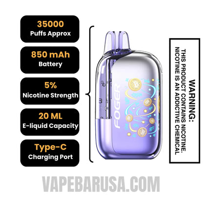 White Peach Raspberry Foger Bit 35K Disposable Vape Specifications