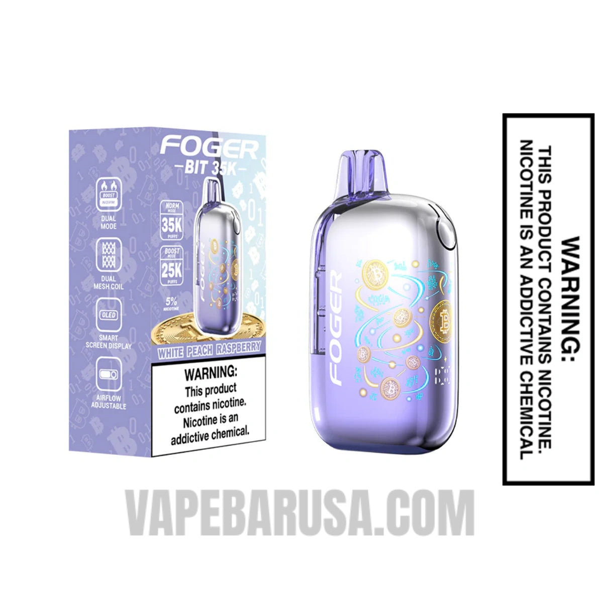 White Peach Raspberry Foger Bit 35K Disposable Vape With Package Box