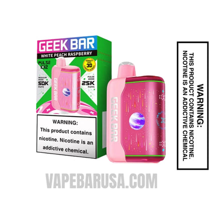 White Peach Raspberry Geek Bar Pulse X2 Disposable Vape With Package Box