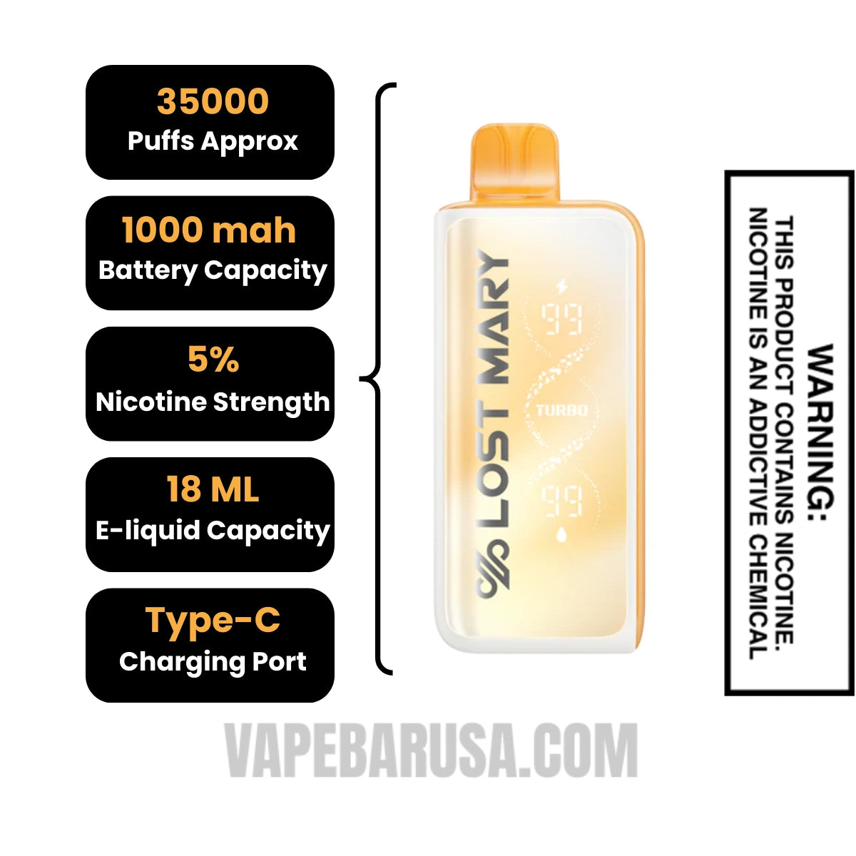 White Pixy Lost Mary MT35000 Disposable Vape Specifications