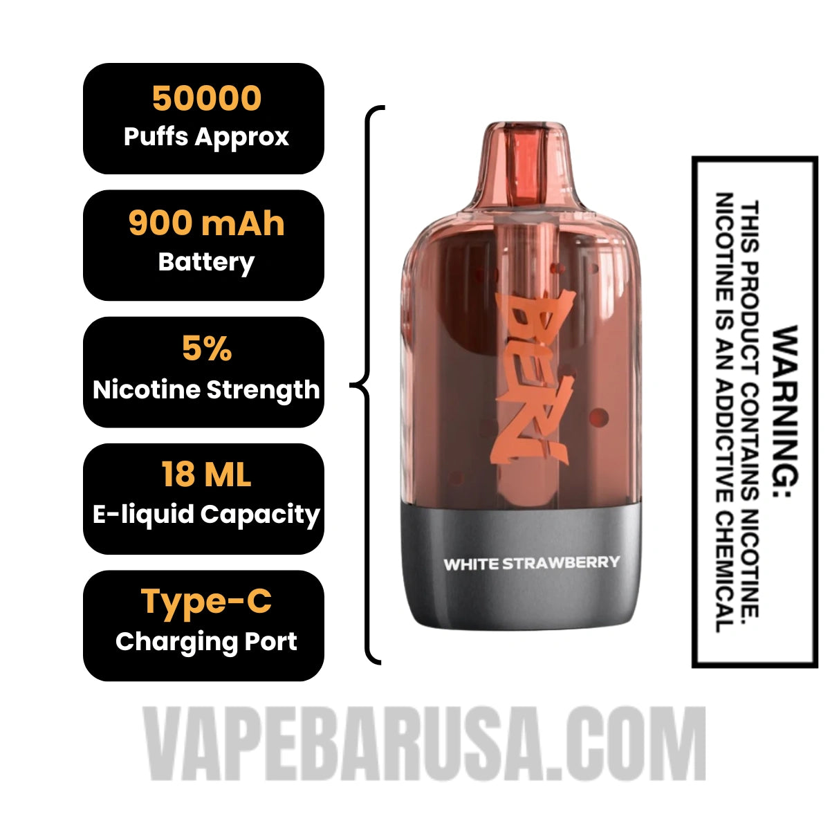 White Strawberry Beri Cliq 50K Disposable Vape Pod Specifications
