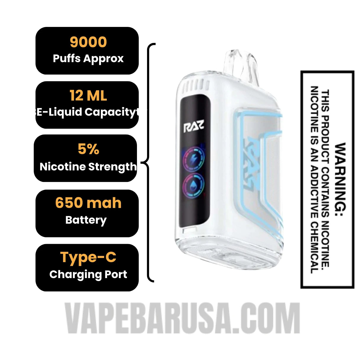 White Yummy Grape RAZ TN9000 Disposable Vape Specifications