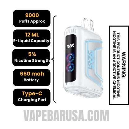 White Yummy Grape RAZ TN9000 Disposable Vape Specifications