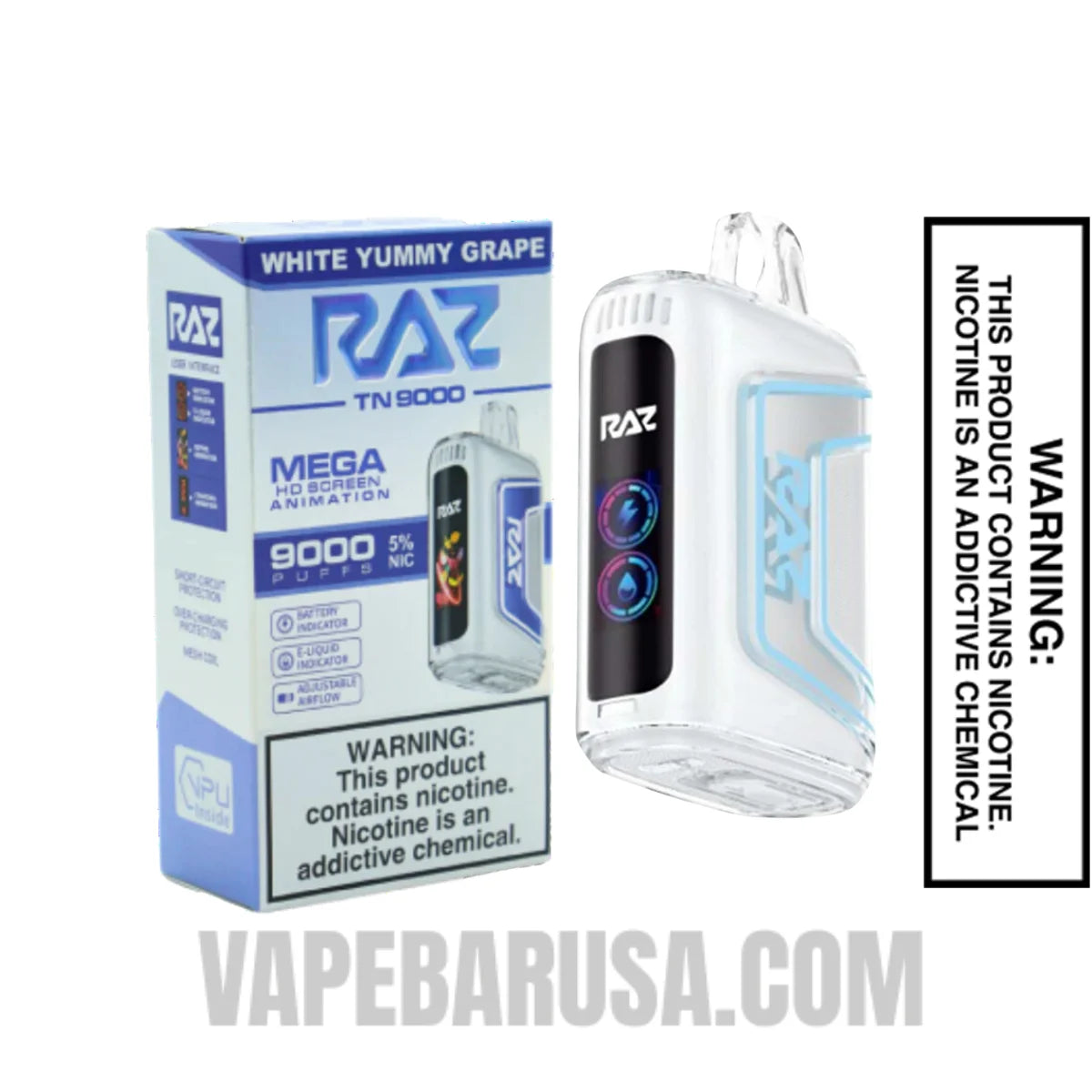 White Yummy Grape RAZ TN9000 Disposable Vape With Package Box