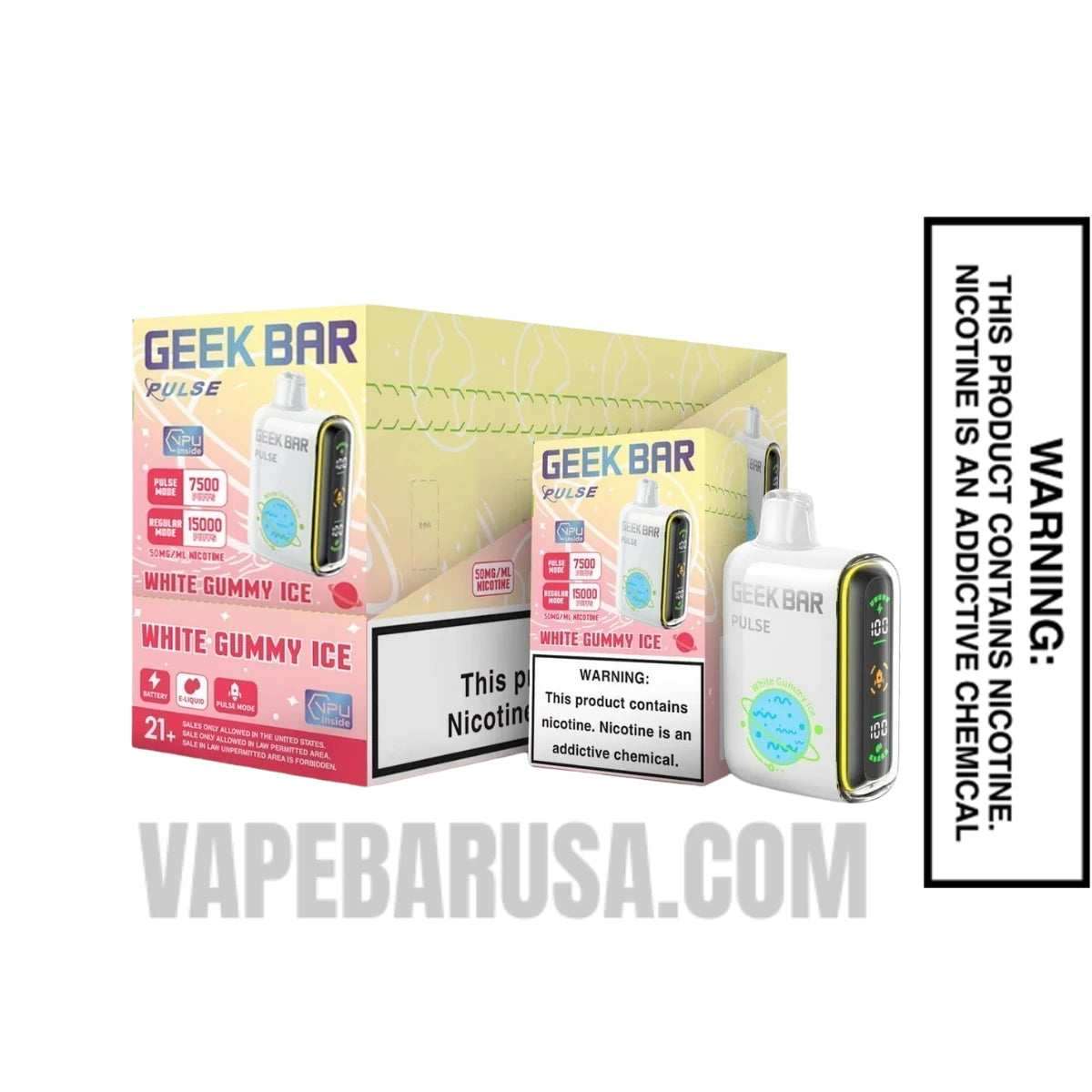 White Gummy Ice Geek Bar Pulse Disposable Vape With Bundle Pack