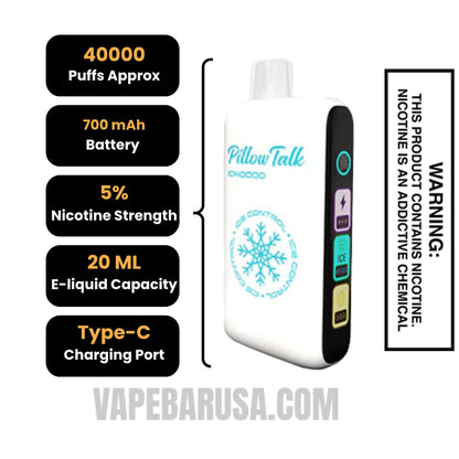 White Gummy Ice Pillow Talk IC40000 Disposable Vape Specifications